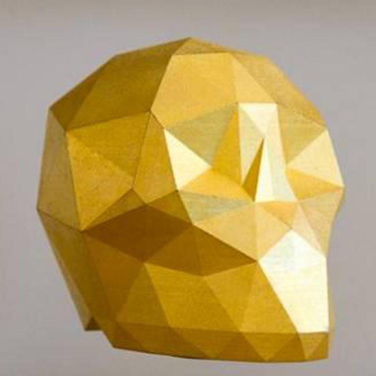 Ankou Gold - levitating 3D printed skull with gold leaves and magnet - Contemporary Sculpture by GK & AC