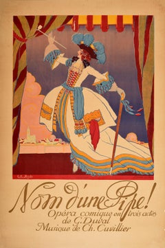 Affiche de théâtre d'antiquités originale, Nom D'Une Pipe, opéra comique Palais Royale Paris