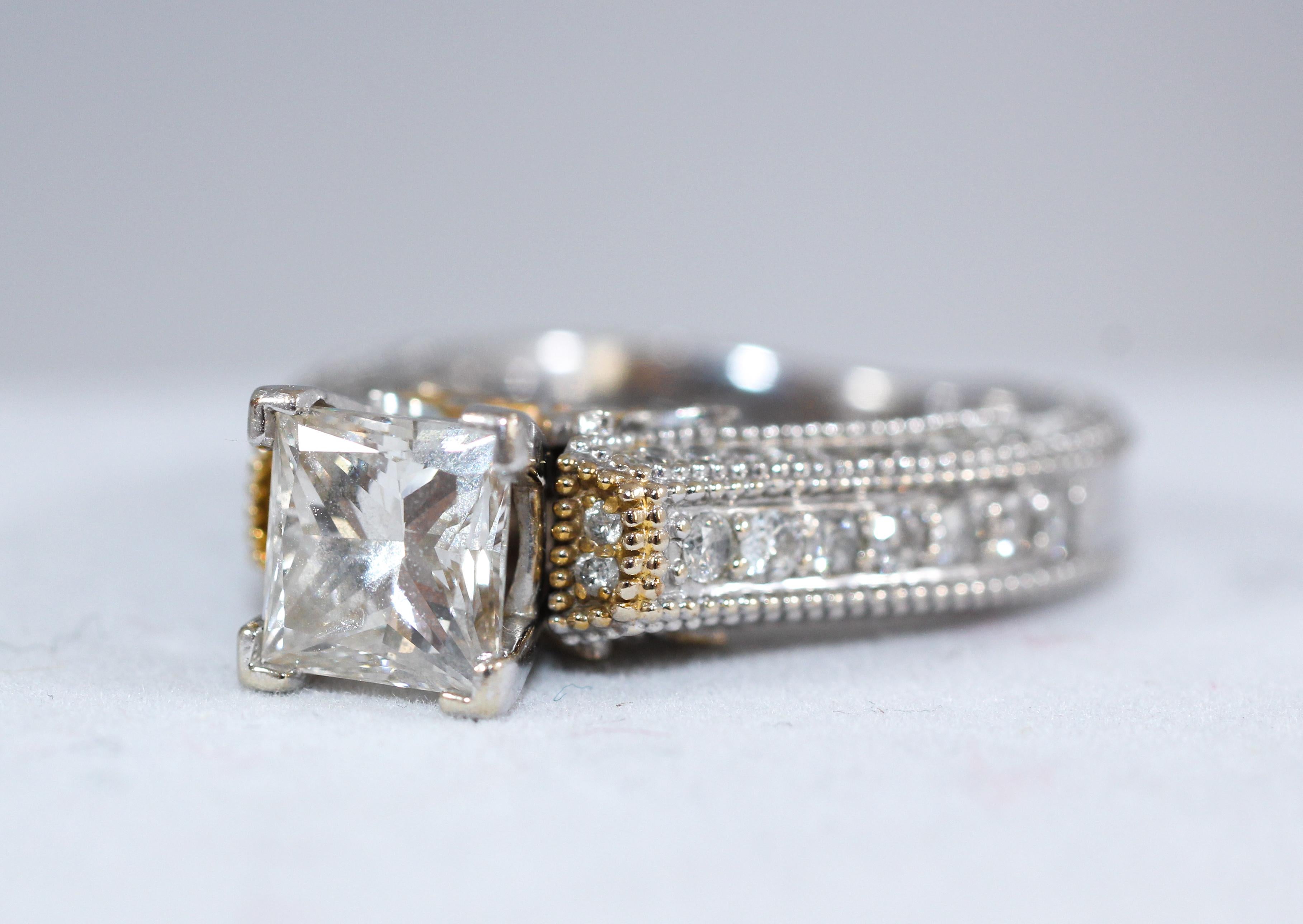 Édouardien Bague de fiançailles de mariage solitaire en or blanc 18 carats avec diamant certifié GAL de 1,7 carat en vente