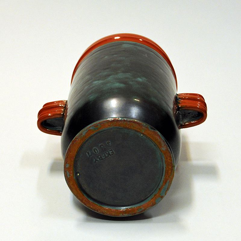 Mid-20th Century Glaced Brown Green and Orange Ceramic Vase by Upsala-Ekeby, Sweden, 1940s
