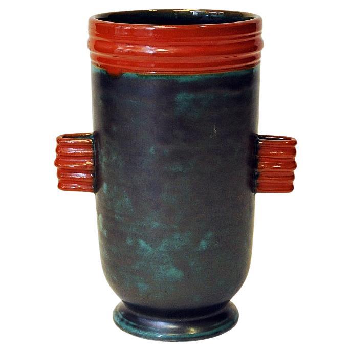 Glaced Brown Green and Orange Ceramic Vase by Upsala-Ekeby, Sweden, 1940s