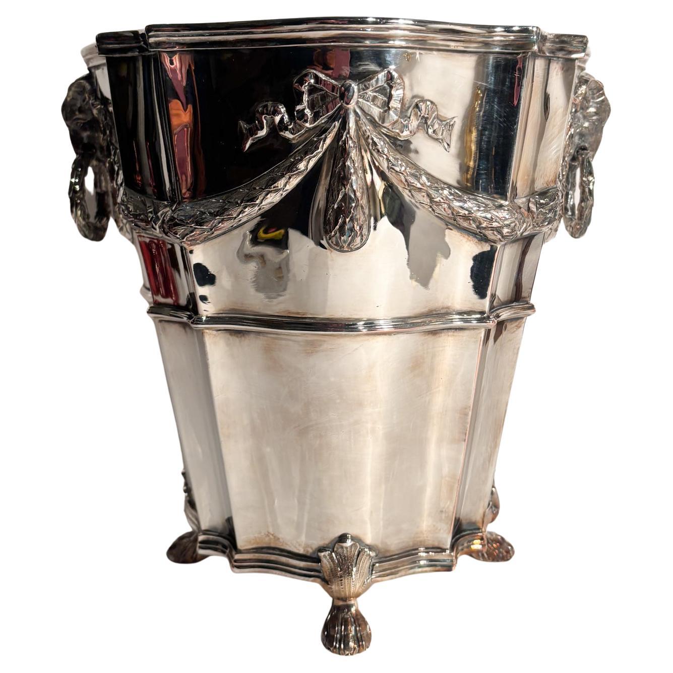 English Silver-plated Metal Glacette with Ram Heads 20th Century