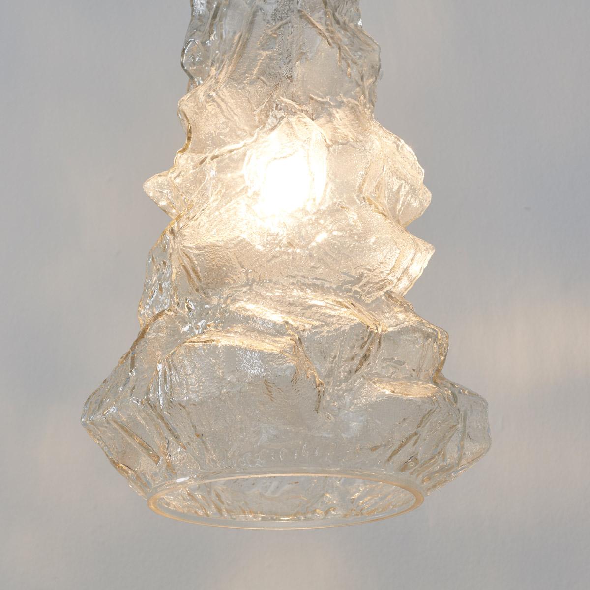 Glacial Cast Glass Pendant for Peill & Putzler, Germany, 1970s 1