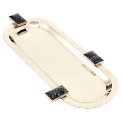 Großes Steintablett aus silbernem Alpaka und schwarzem Onyx im Glaciar-Stil