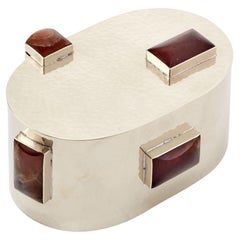 Glaciar Large Silver Alpaca & Bordeaux Onyx Stone Box