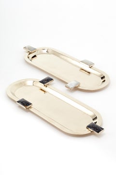 Vassoio medio Glaciar in alpaca argento e pietra onice crema