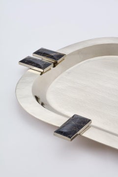 Glaciar Silver Alpaca & Black Onyx Stone Large Bar Tray