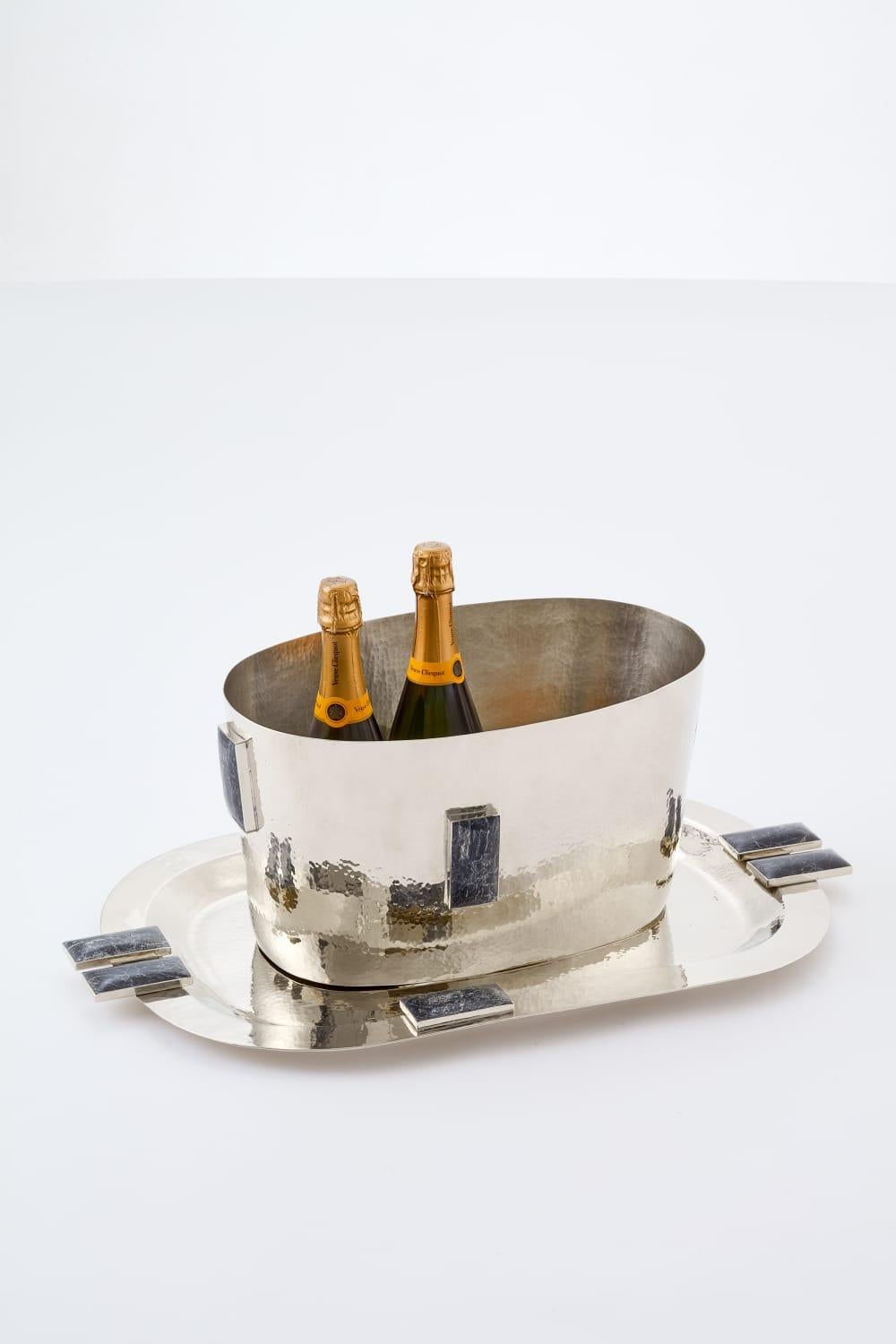 Glaciar Silber Alpaka & Schwarzer Onyx Stone Medium Bar Tablett im Zustand „Neu“ im Angebot in Buenos Aires, AR