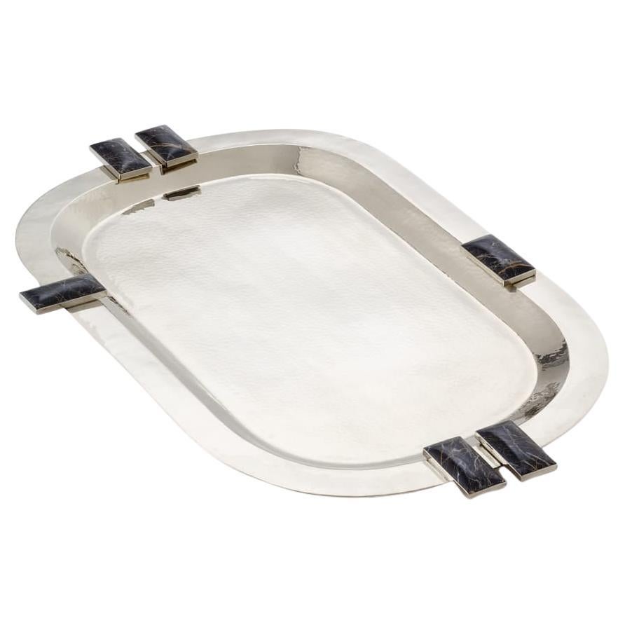 Glaciar Silver Alpaca & Black Onyx Stone Medium Bar Tray