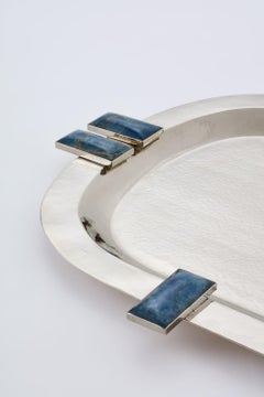 Vassoio da bar grande in alpaca d'argento e pietra d'onice blu di Glaciar