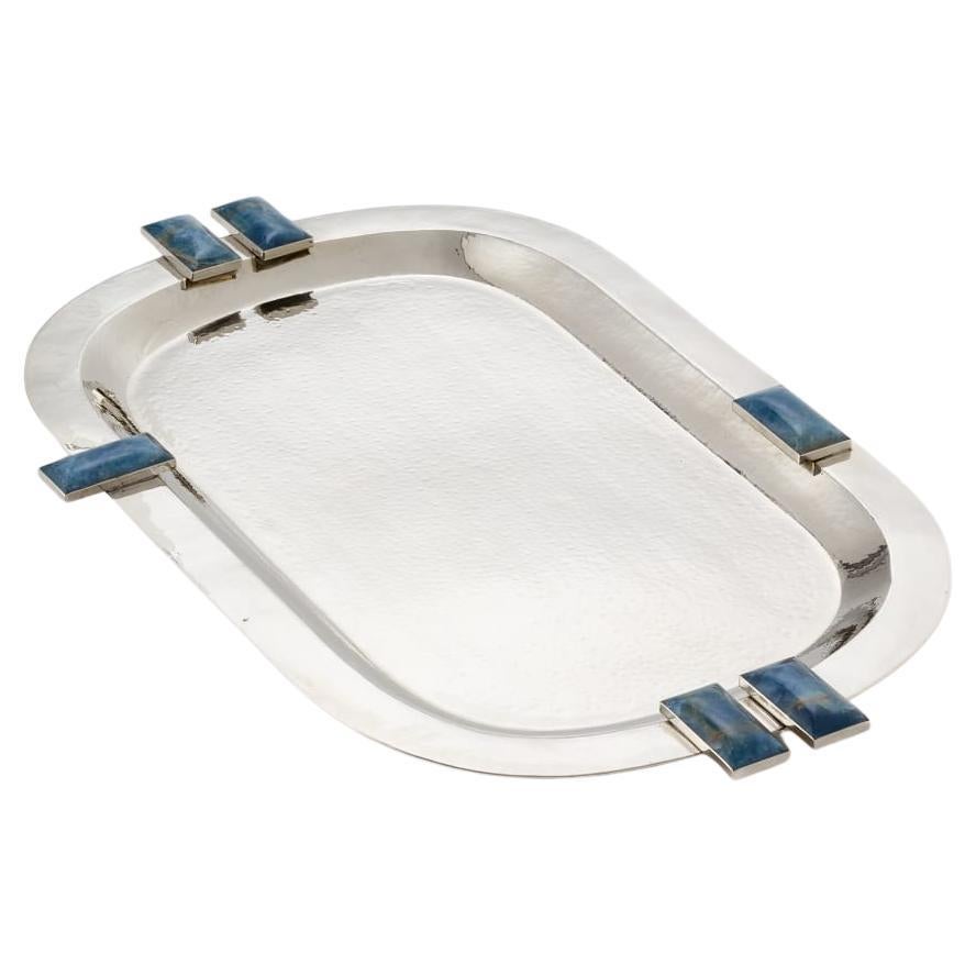 Vassoio medio da bar Glaciar Silver Alpaca & Blue Onyx Stone