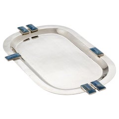 Vassoio medio da bar Glaciar Silver Alpaca & Blue Onyx Stone