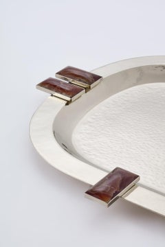 Glaciar Silver Alpaca & Bordeaux Onyx Stone Large Bar Tray