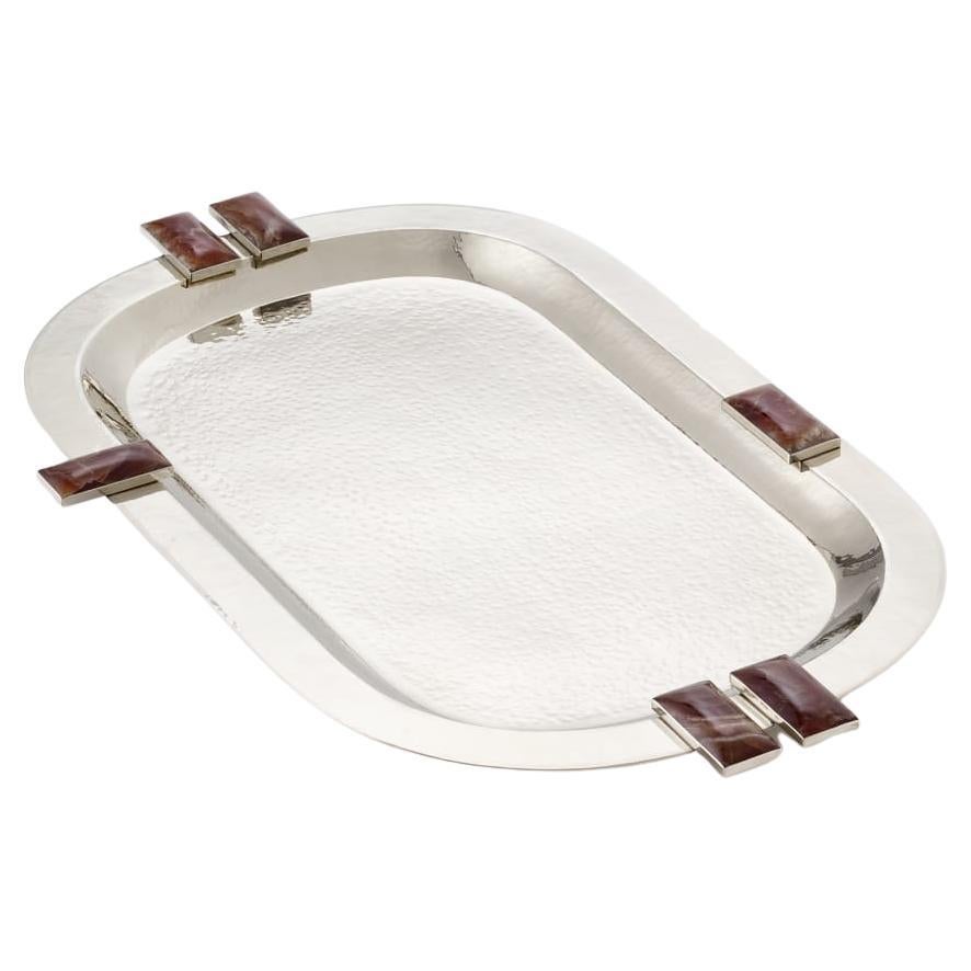 Glaciar Silver Alpaca & Bordeaux Onyx Stone Medium Bar Tray