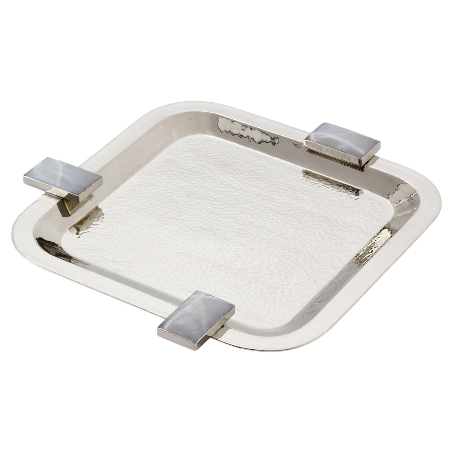 Glaciar Small Silver Alpaca & Cream Onyx Stone Square Tray