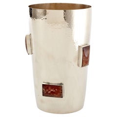 Glaciar Tall Silver Alpaca & Bordeaux Onyx Stone Flower Vase