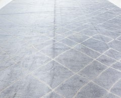 "Glaciara" Contemporary Geometric Steel Blue Silk Carpet by Doris Leslie Blau