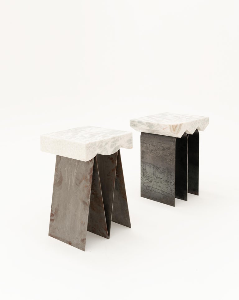 Glacier 01 Contemporary Side Table in Onyx and Steel by Bestia For Sale 1
