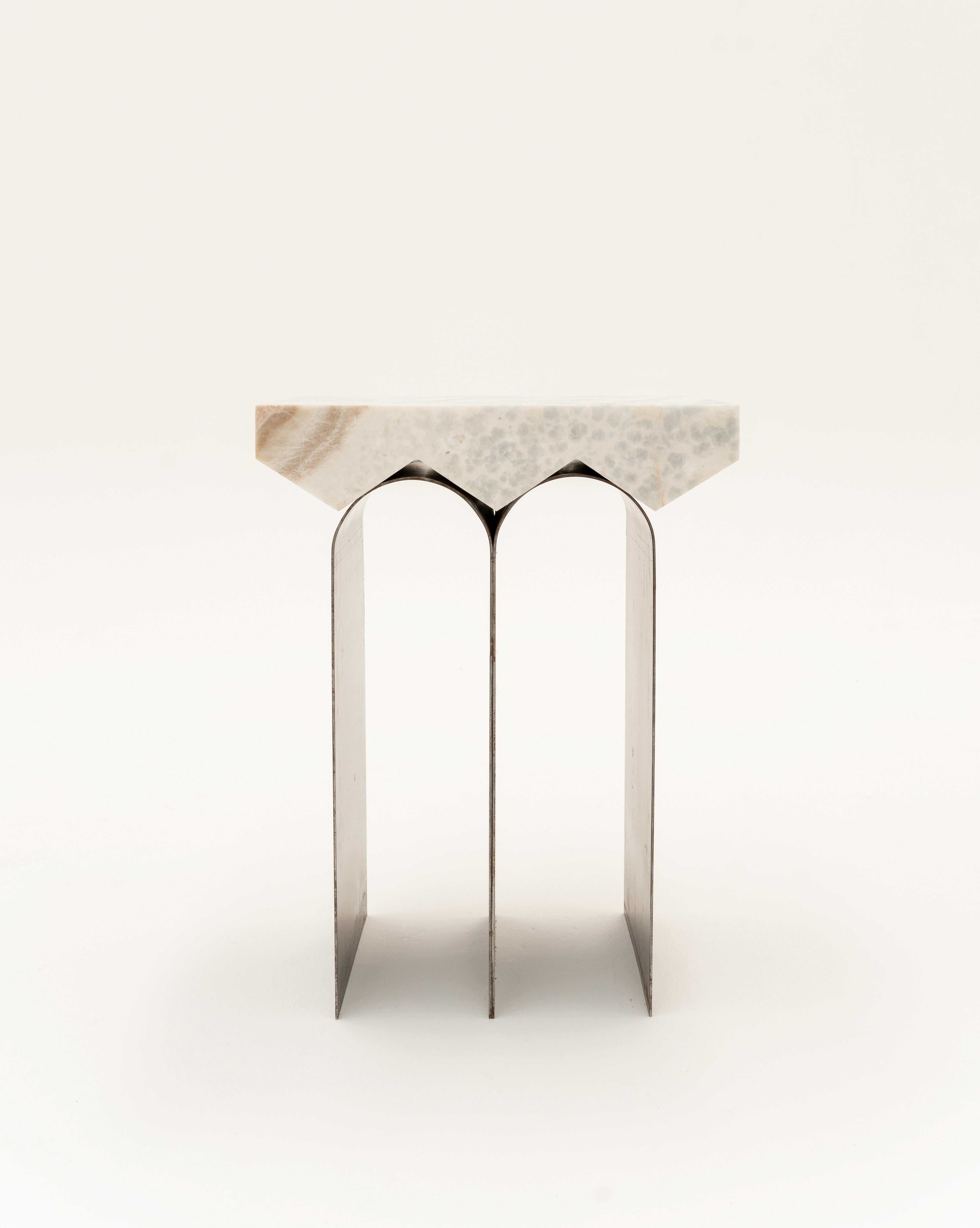 Mexican Glacier 02 Contemporary Side Table in Onyx and Steel by Bestia For Sale