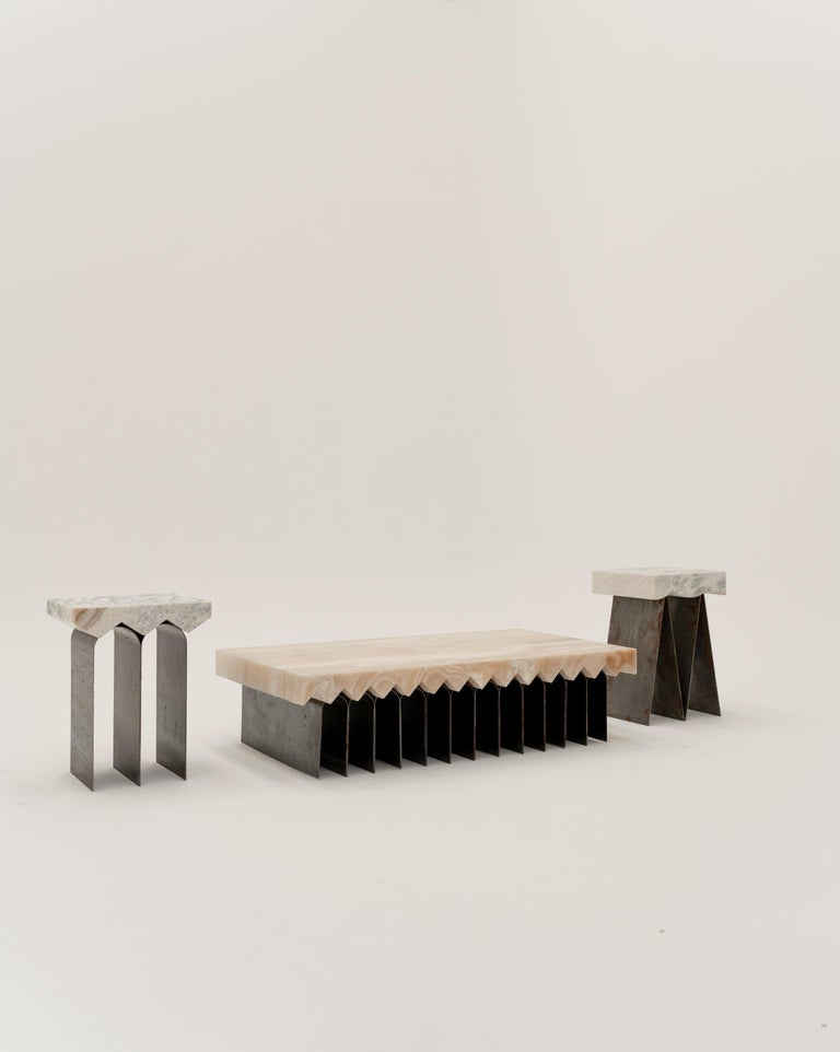 Mexican Glacier 03 Contemporary Center Table in Onyx and Steel by Bestia For Sale