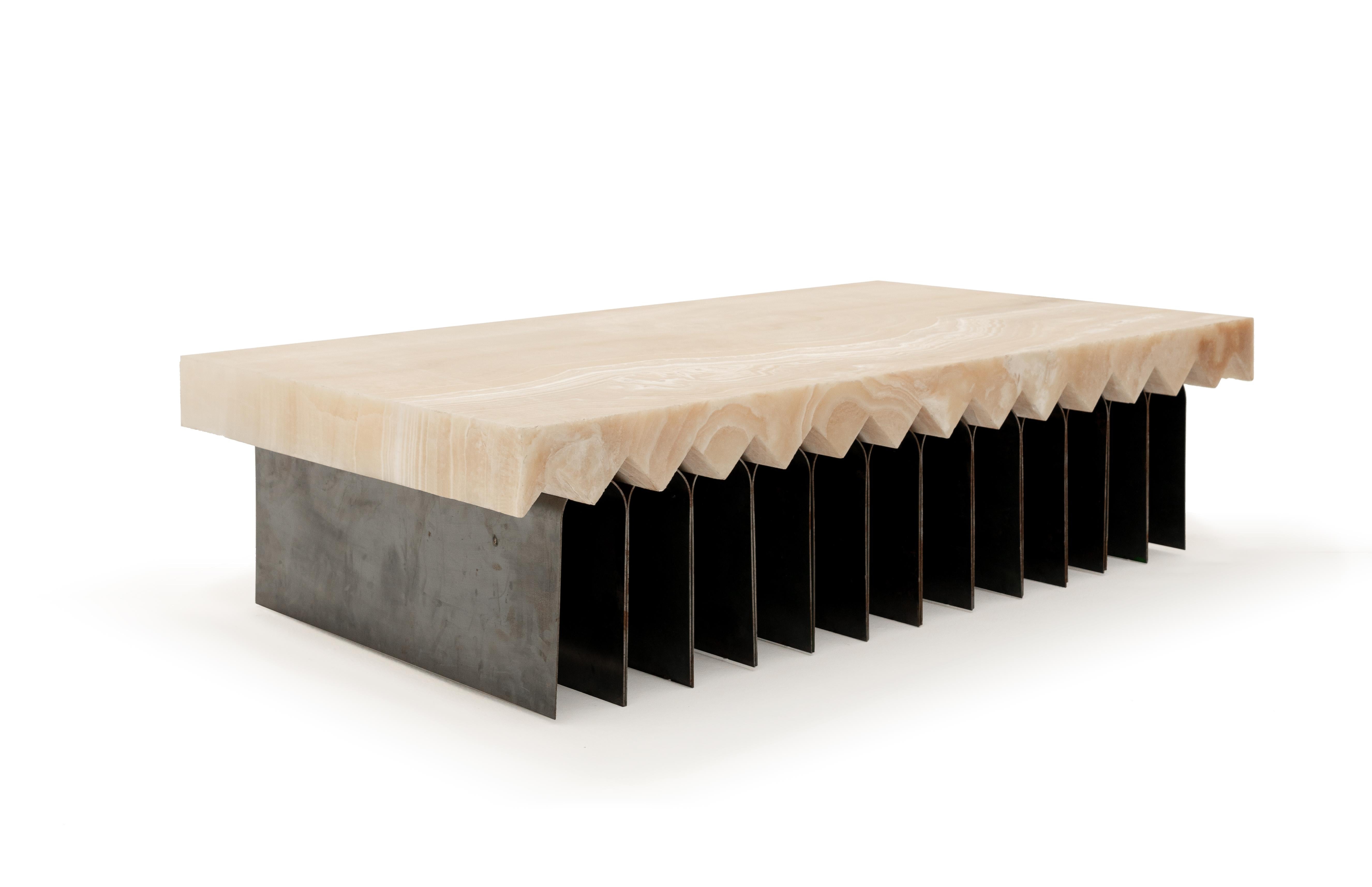 Glacier 03 Contemporary Center Table in Onyx and Steel by Bestia