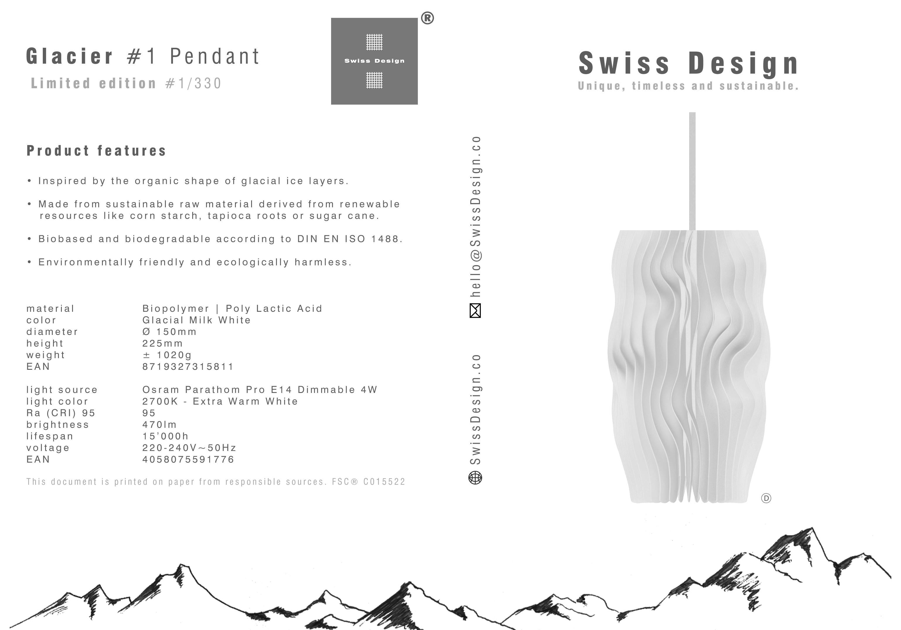 Glacier #1 Pendant Light White, Limited Edition 1/330 Swiss Design For Sale 4