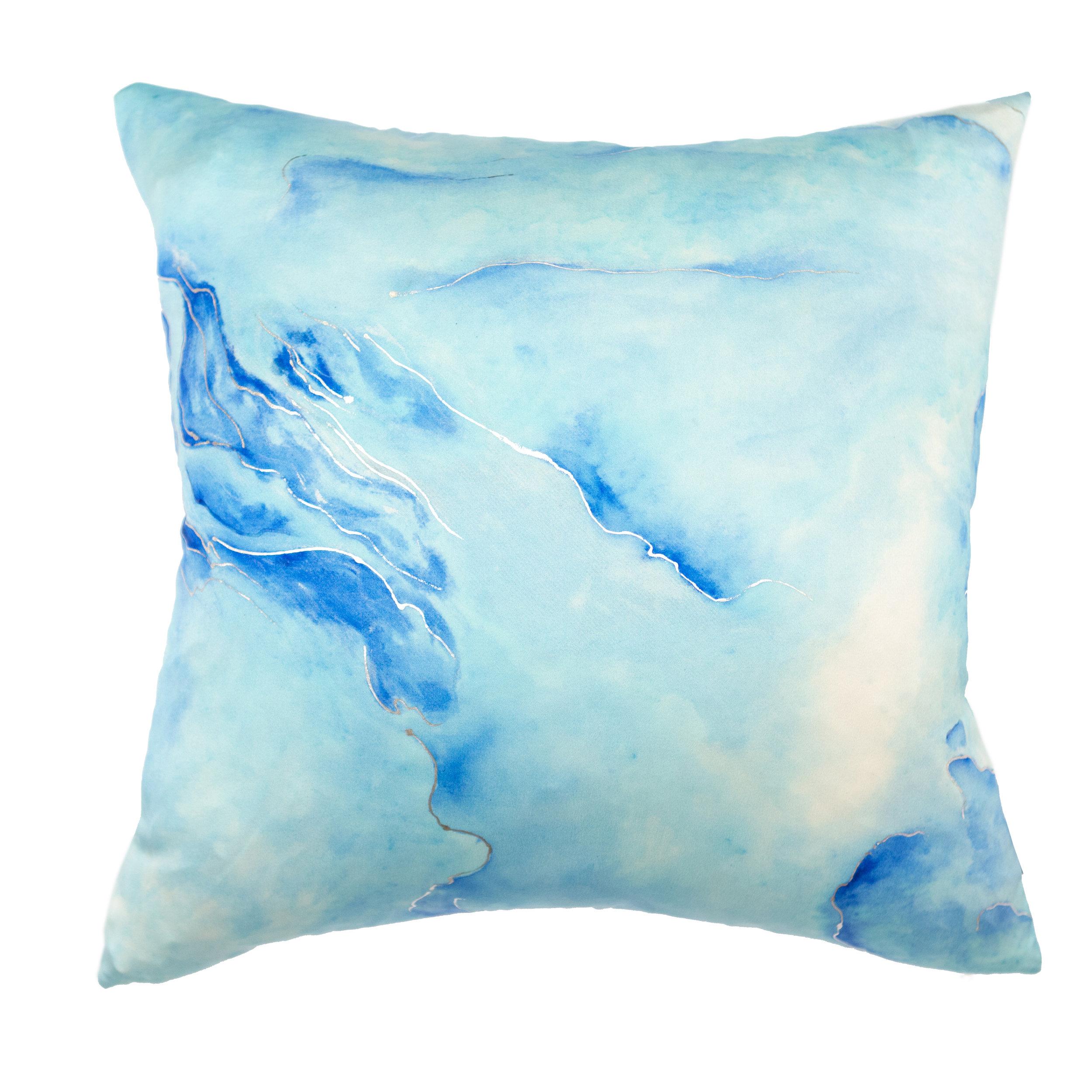 Modern Glacier 1 Silk Pillow, Light Blue For Sale