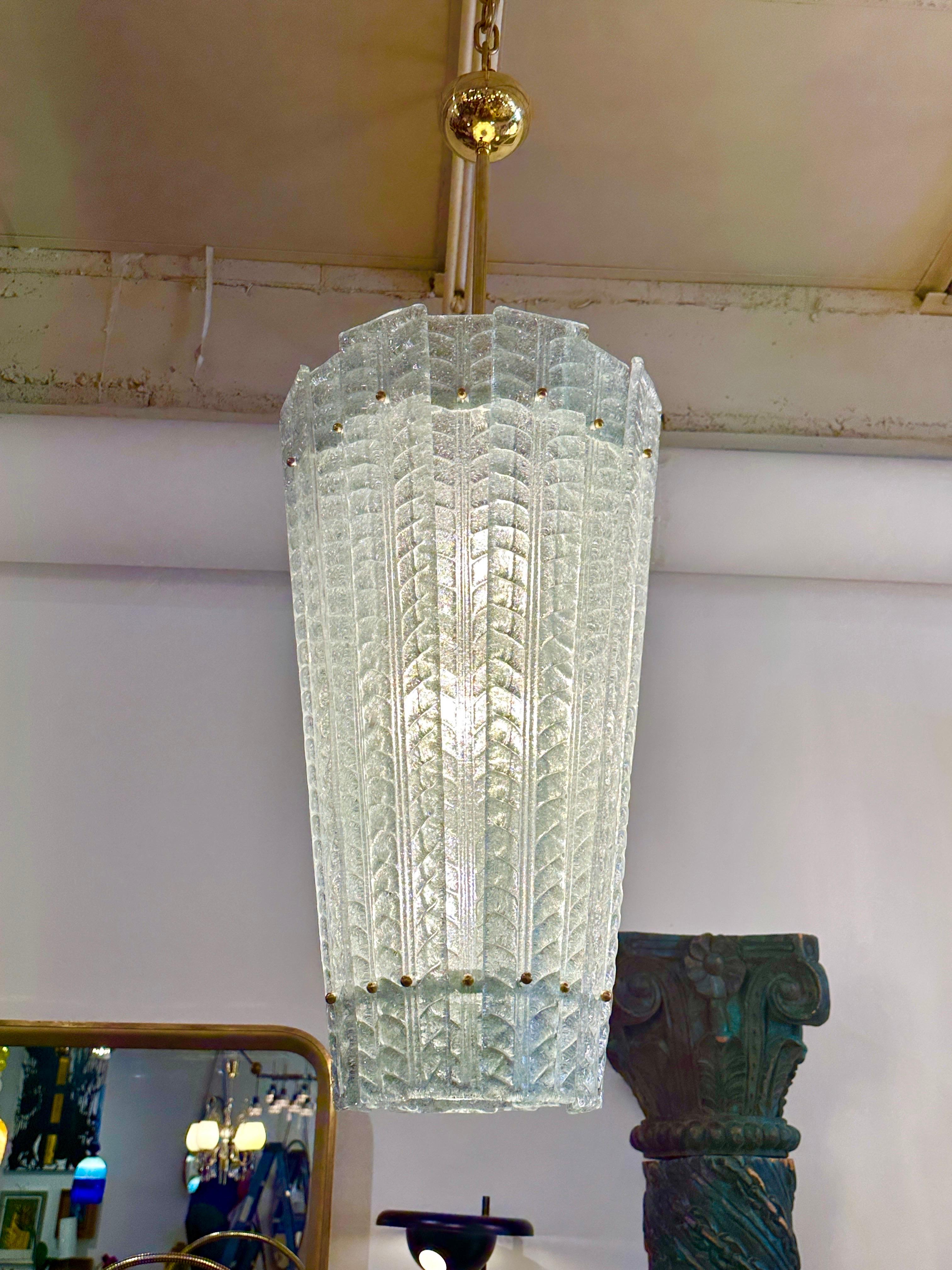 Lampadario a lanterna in vetro di Murano blu glaciale (DUE disponibili) In condizioni buone in vendita a North Miami, FL