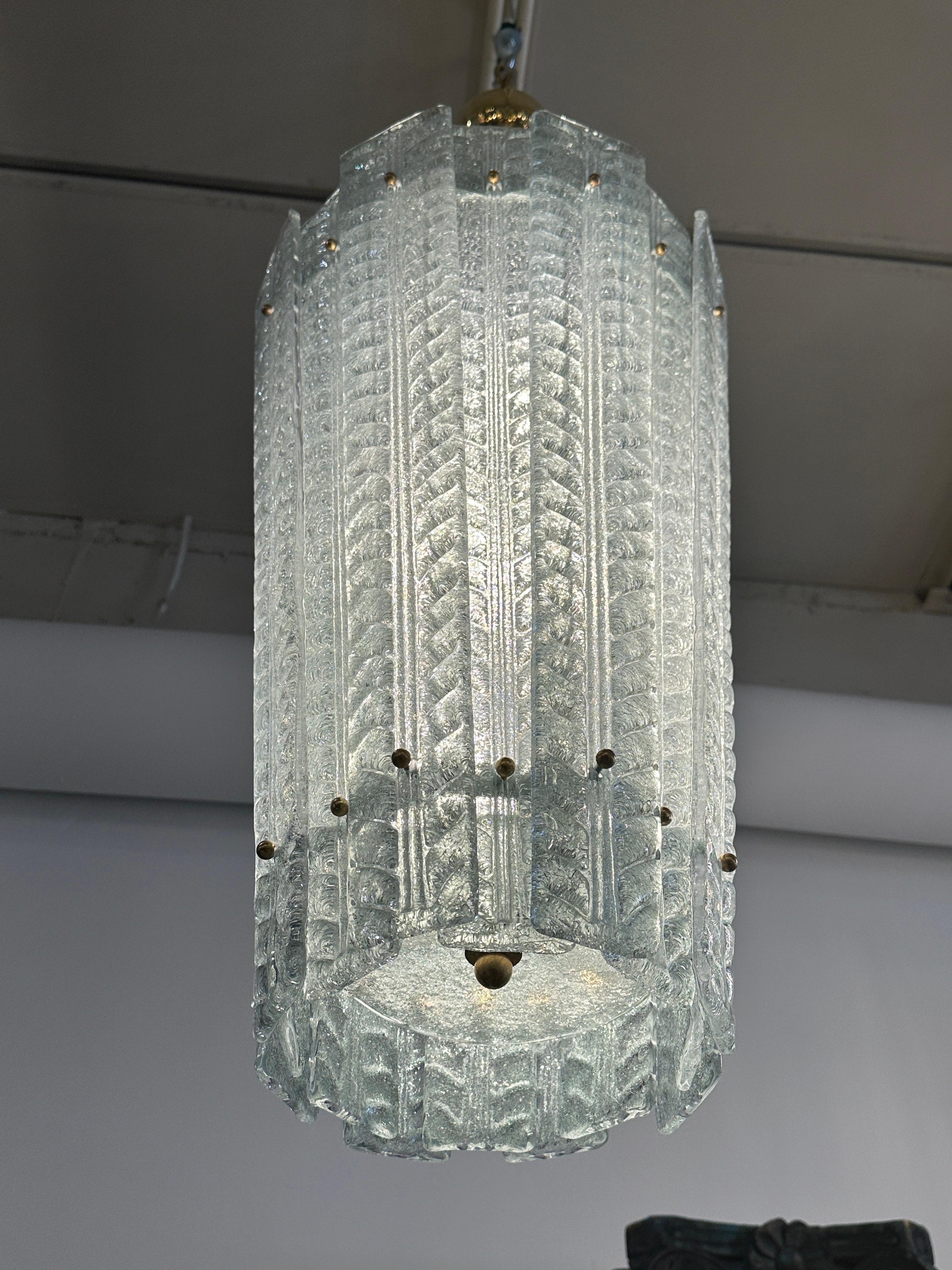 XXI secolo e contemporaneo Lampadario a lanterna in vetro di Murano blu glaciale (DUE disponibili) in vendita