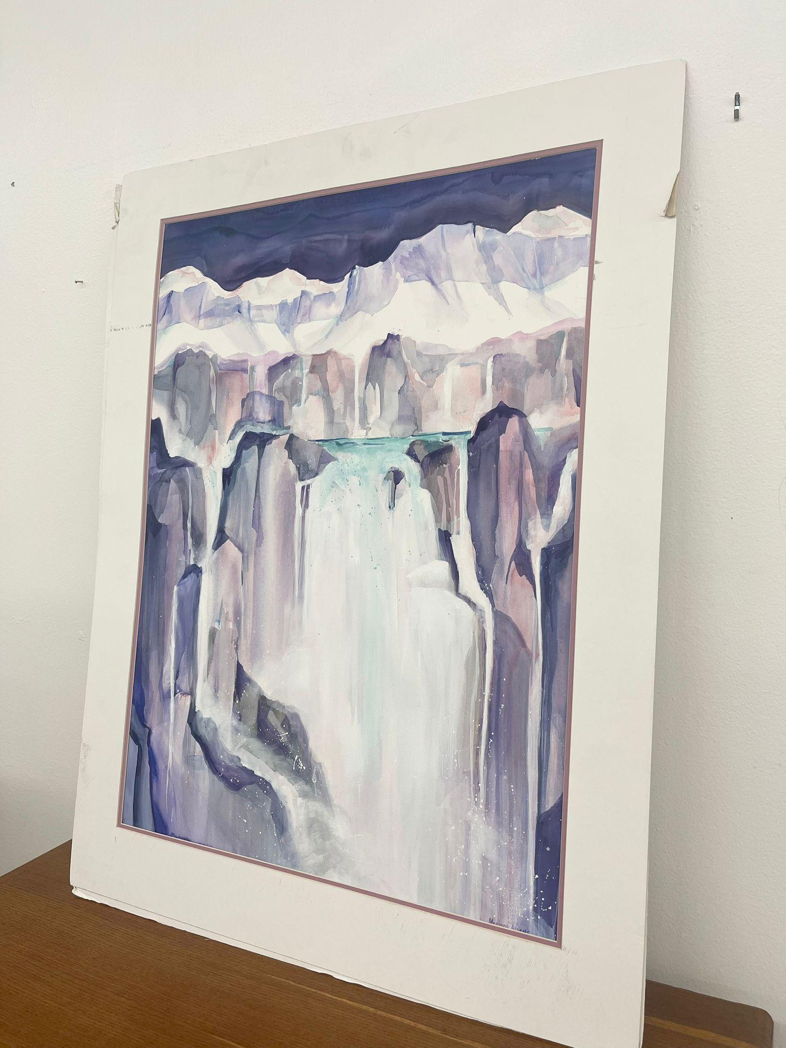 Mid-Century Modern “Glacier” Matted watercolor painting by Marion Adams For Sale