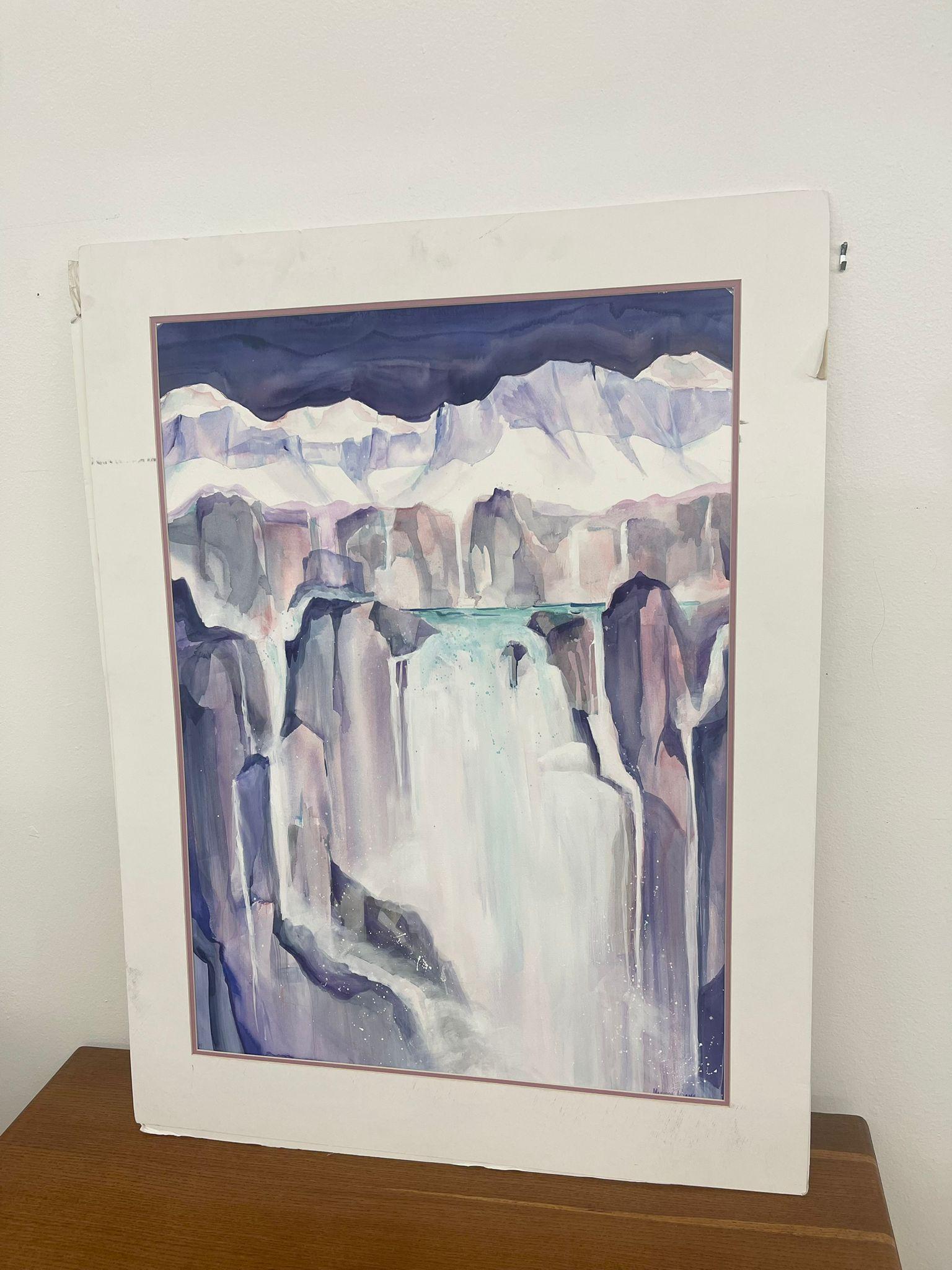 Late 20th Century “Glacier” Matted watercolor painting by Marion Adams For Sale