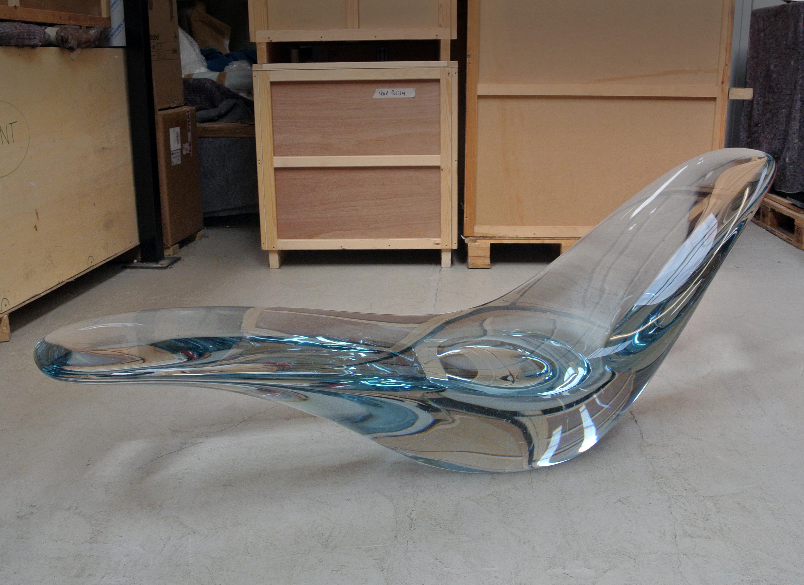 Minimalist Glacier, Sculptural Chaise Longue Cast in Optical Glass by Brodie Neill For Sale