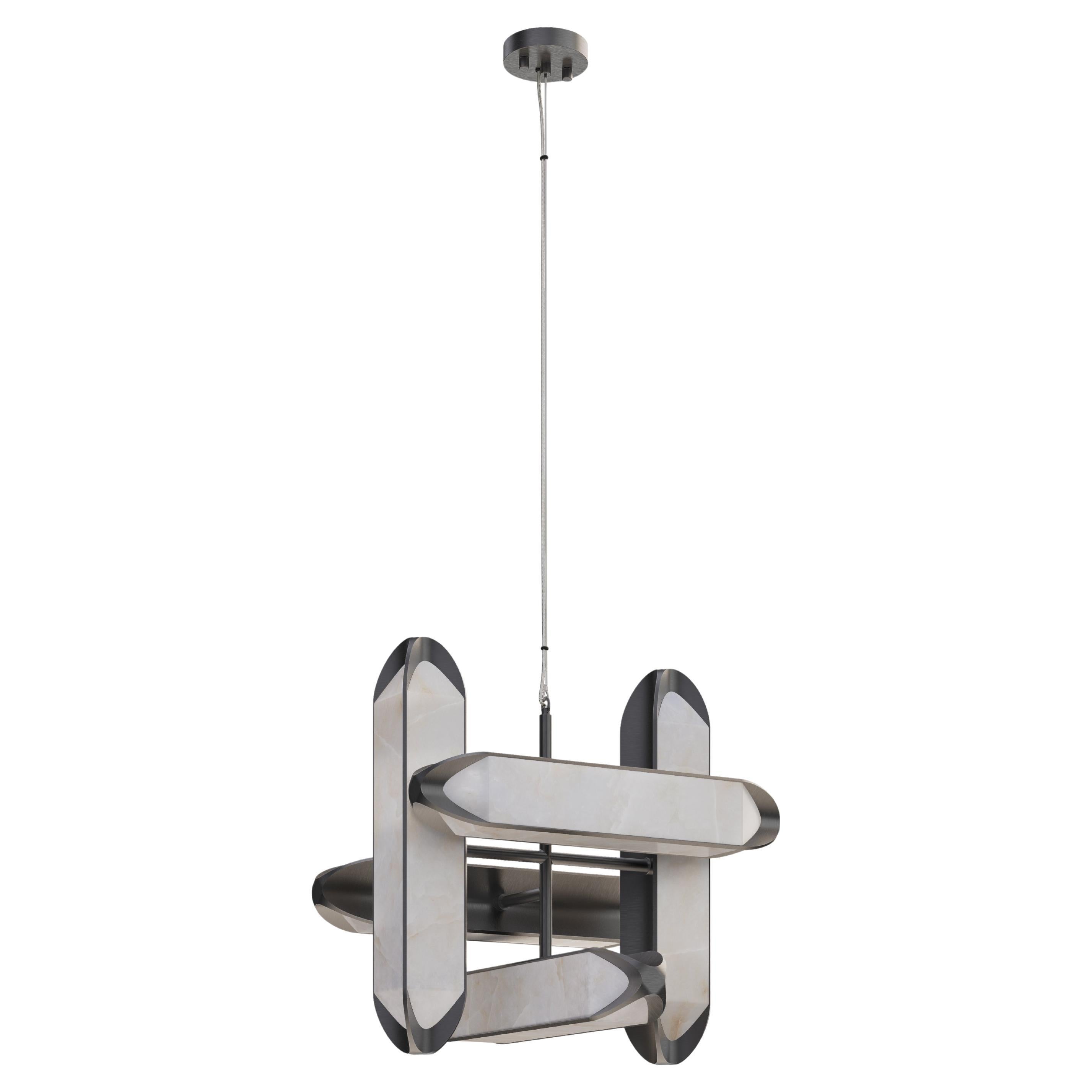 Glacier Suspension Lamp Alabaster Metal Handmade in Portugal by Porus Studio