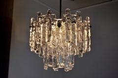 "Glaçon" Chandelier by JT Kalmar, Frosted Glass, 2 Levels, Austria, 1970