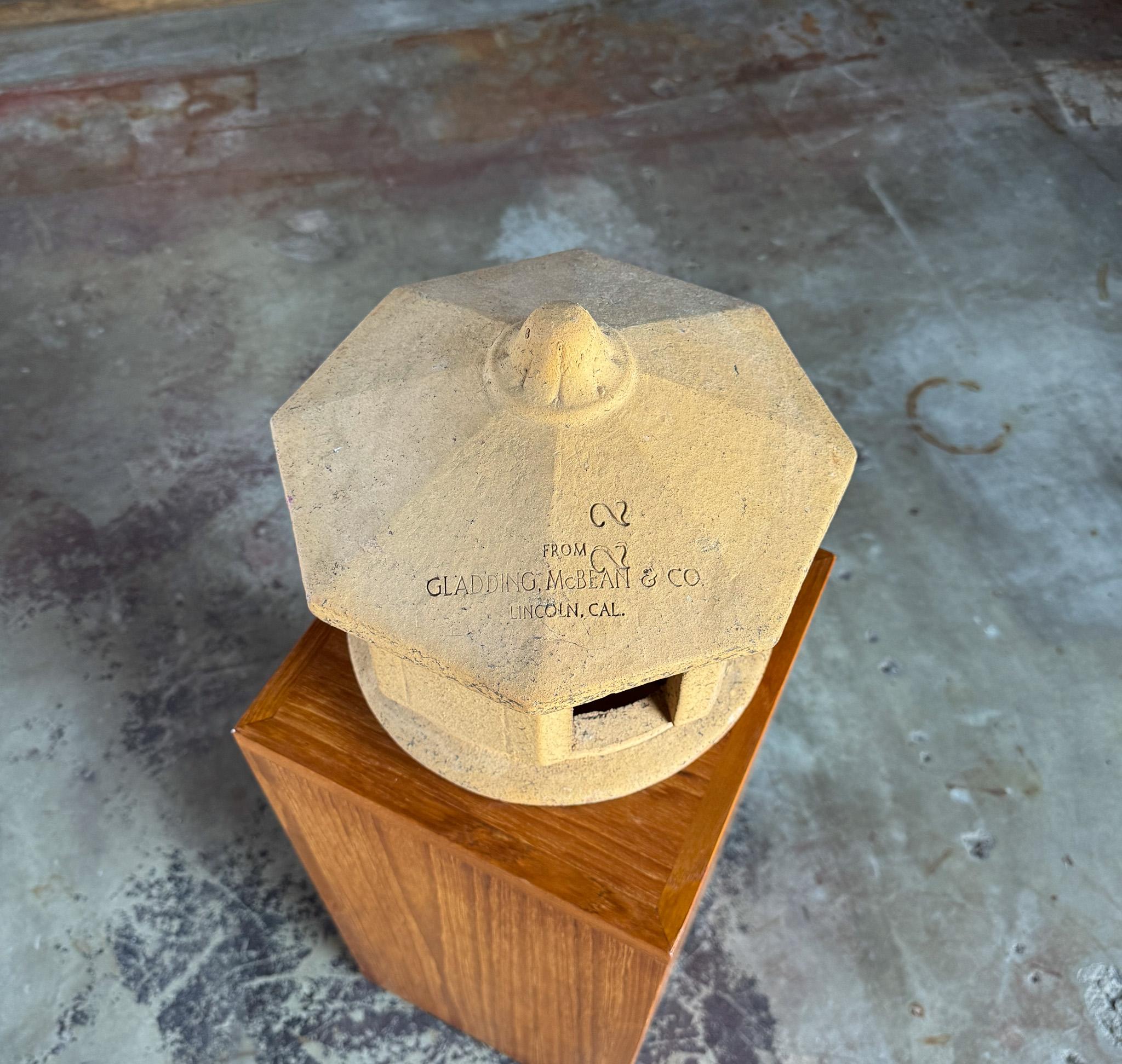 20th Century GLADDING McBEAN & CO. Terracotta Chimney Cap,  Lincoln, California, c.1925 For Sale