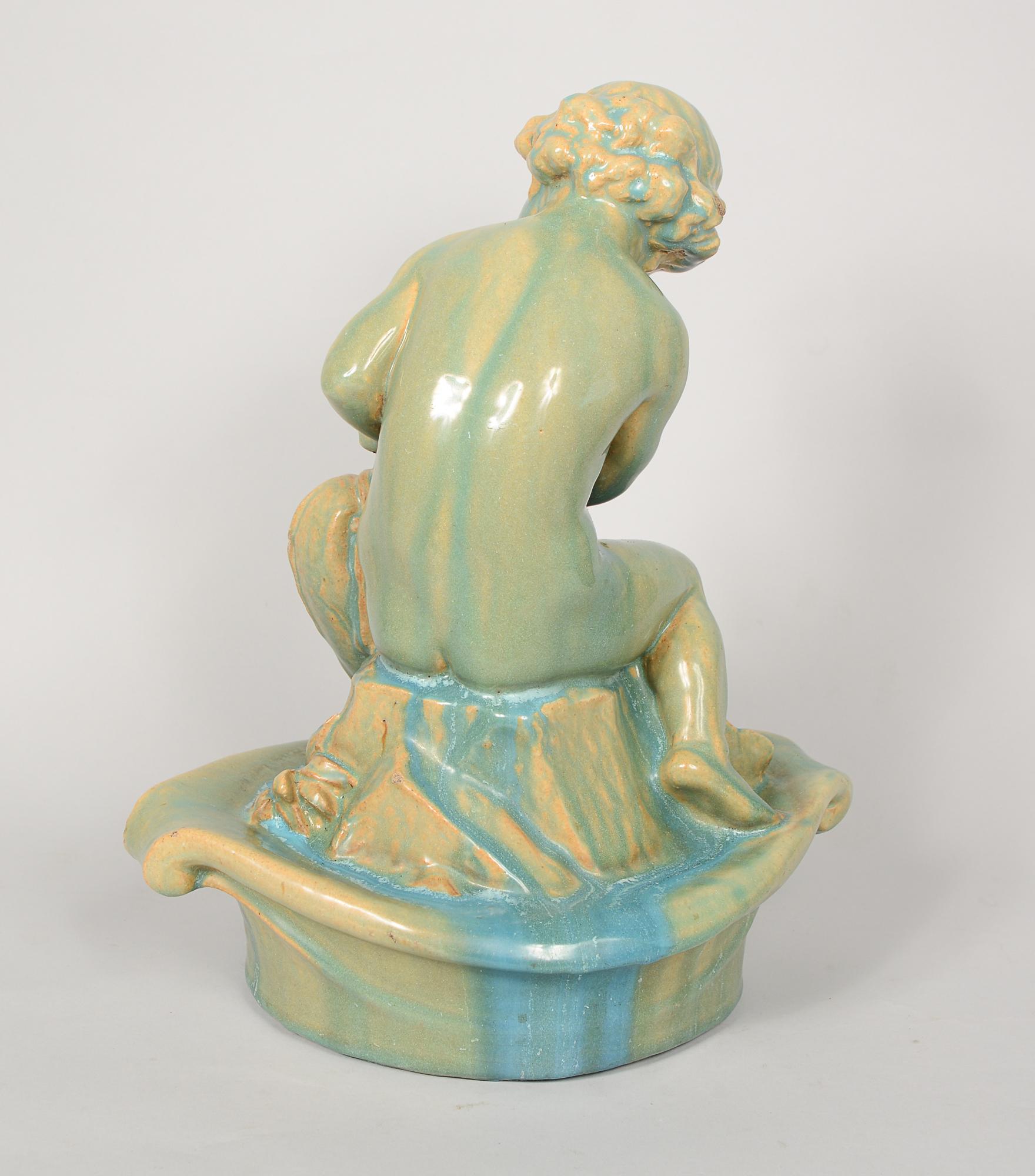 Art Deco Gladding McBean Fountain Centerpiece Child with a Fish For Sale