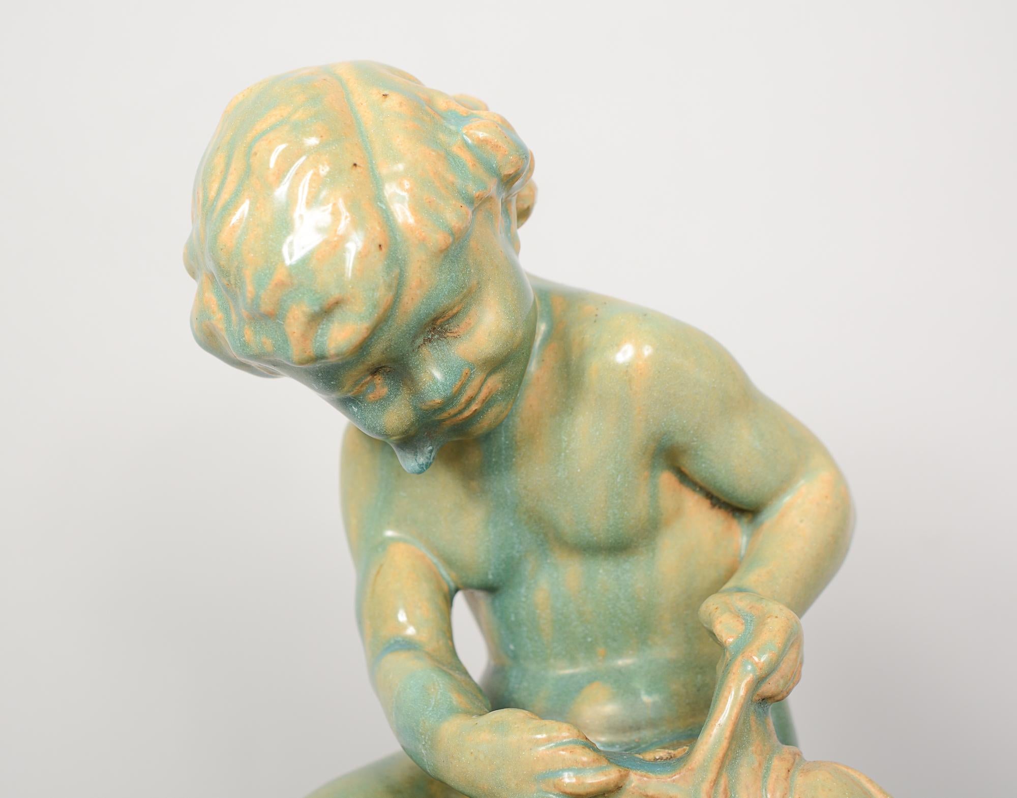 20th Century Gladding McBean Fountain Centerpiece Child with a Fish For Sale