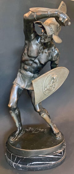 "Gladiator with Shield and Helmet, " Rare, Large Bronze Sculpture with Nude Male