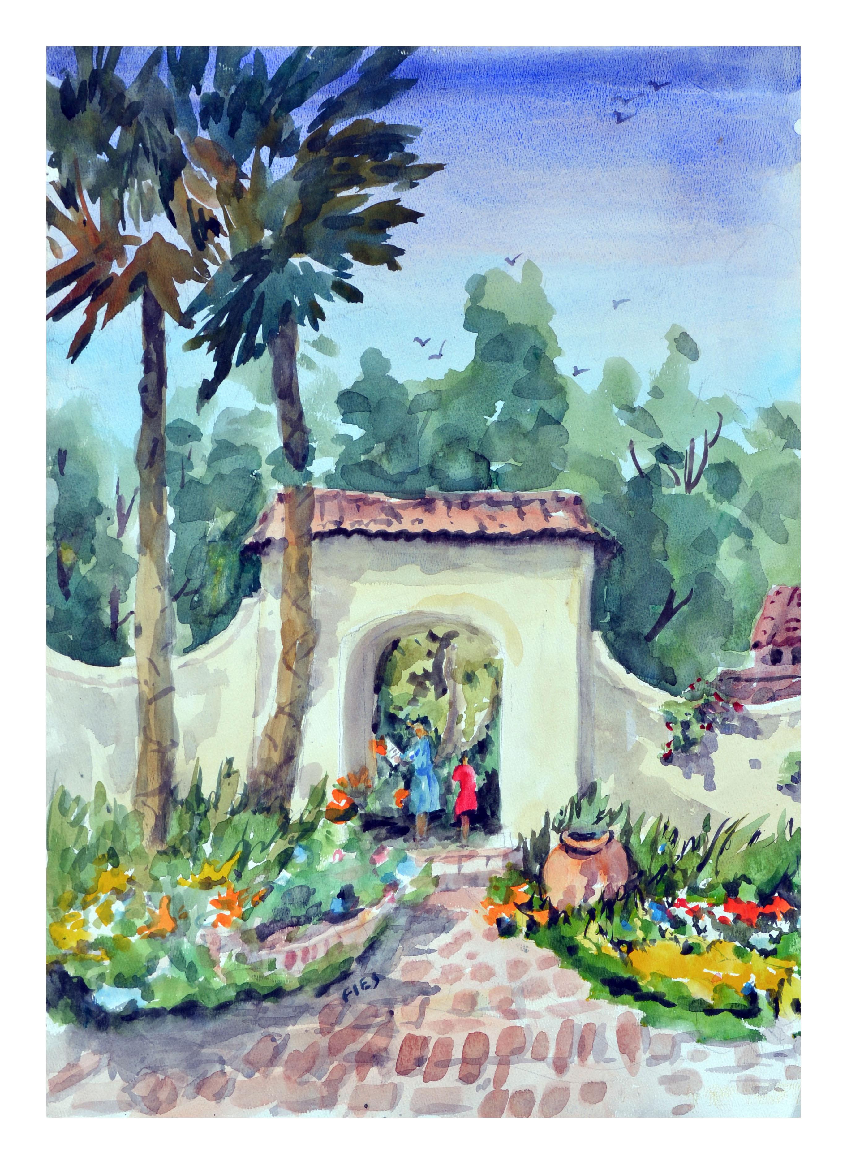 Gladys Louise Bowman Fies Landscape Painting - The Mission Entrance