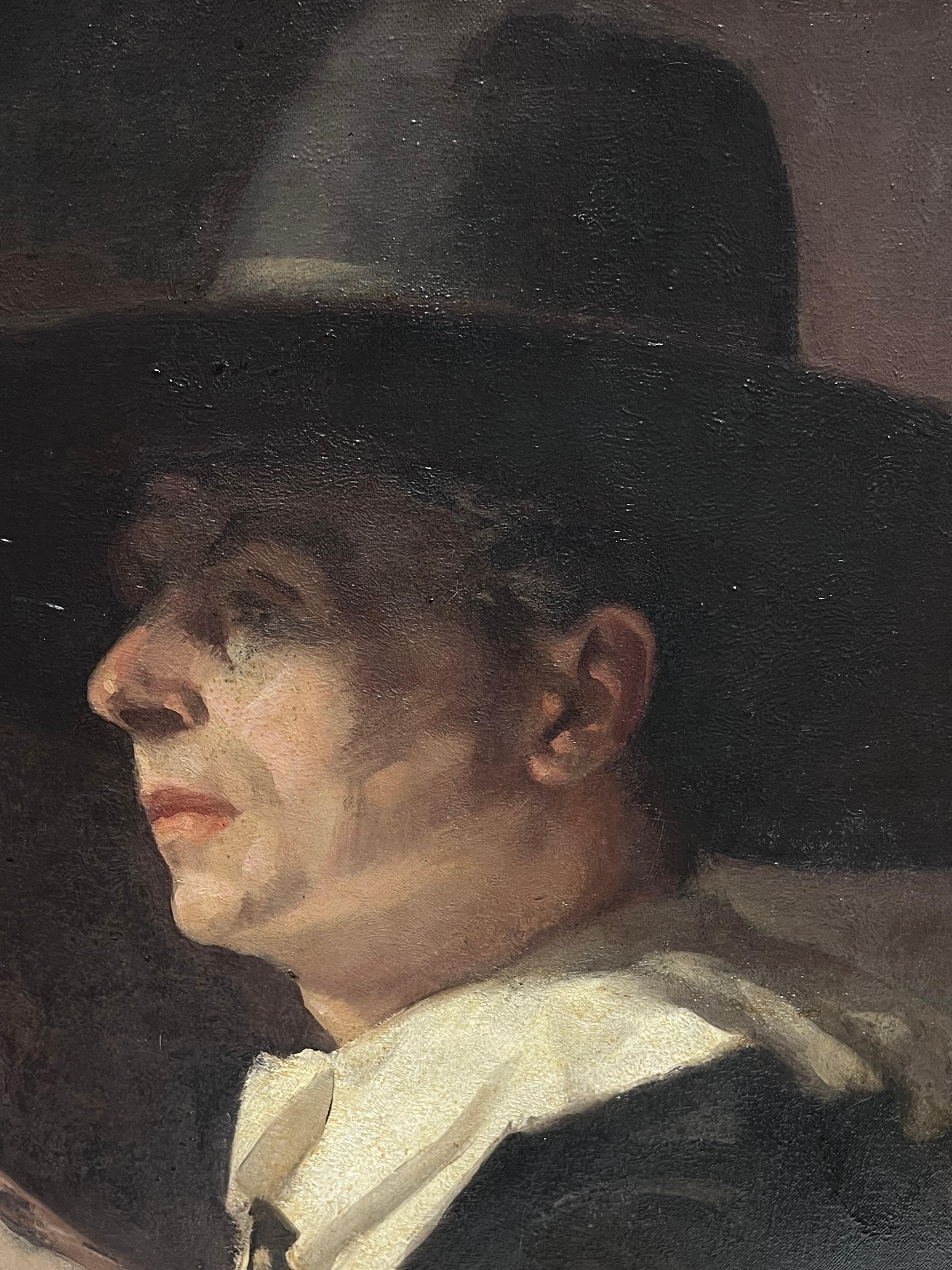 El predicador puritano Pintura al óleo inglesa antigua Retrato de un caballero puritano - Painting Impresionista de Gladys Marguerite Baker (British, 1889-1959)