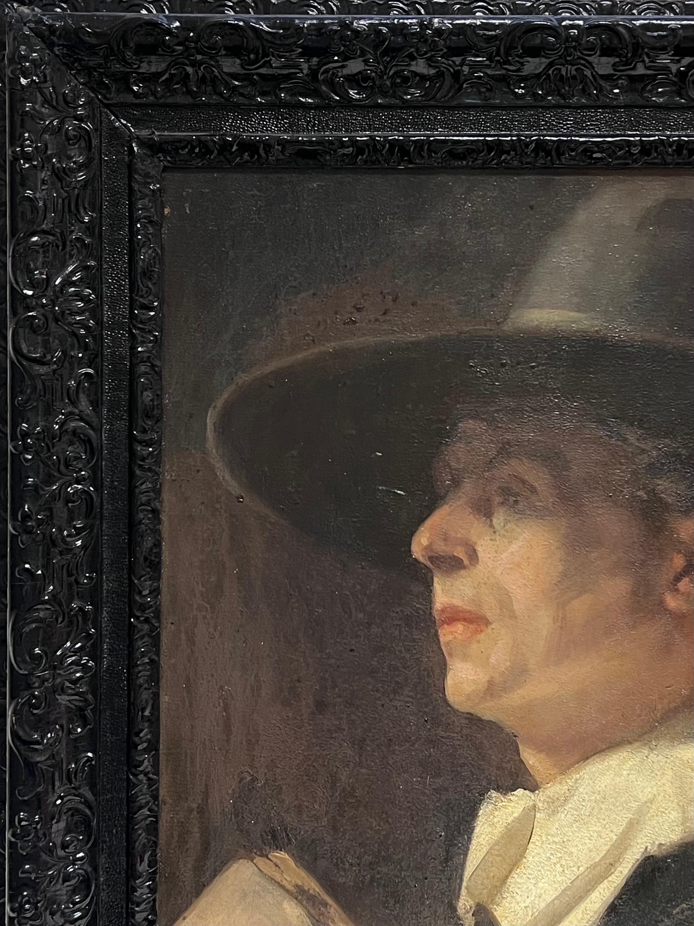 El predicador puritano
de Gladys Marguerite Baker (británica, 1889-1959
óleo sobre lienzo, enmarcado
enmarcado: 30 x 27 pulgadas
lienzo: 24 x 20 pulgadas
estado: ligera decoloración del barniz viejo, pero en general la pintura está muy