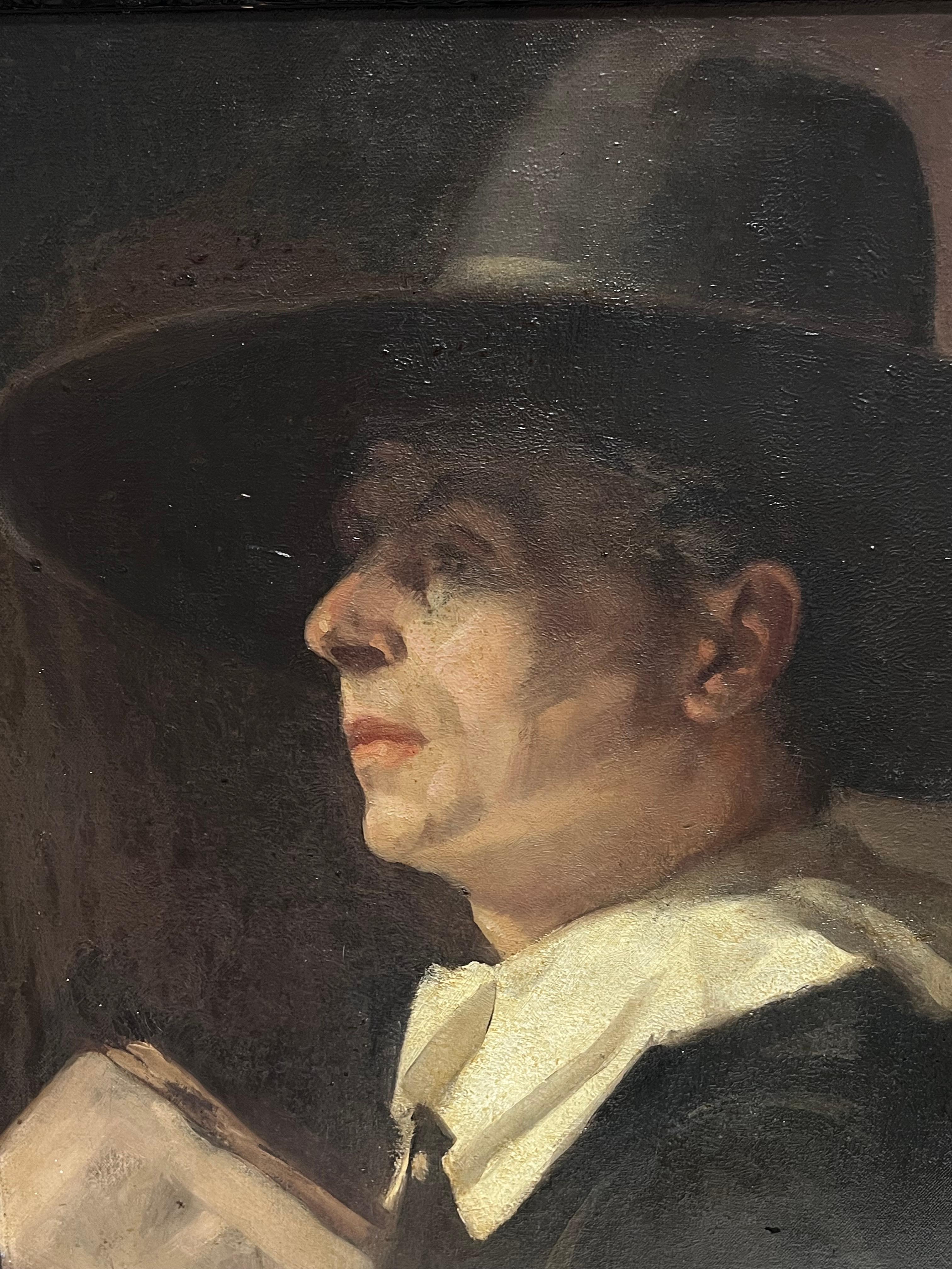 El predicador puritano Pintura al óleo inglesa antigua Retrato de un caballero puritano en venta 3