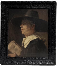 The Puritan Preacher Fine Antique English Oil Painting Portrait of Puritan Gent