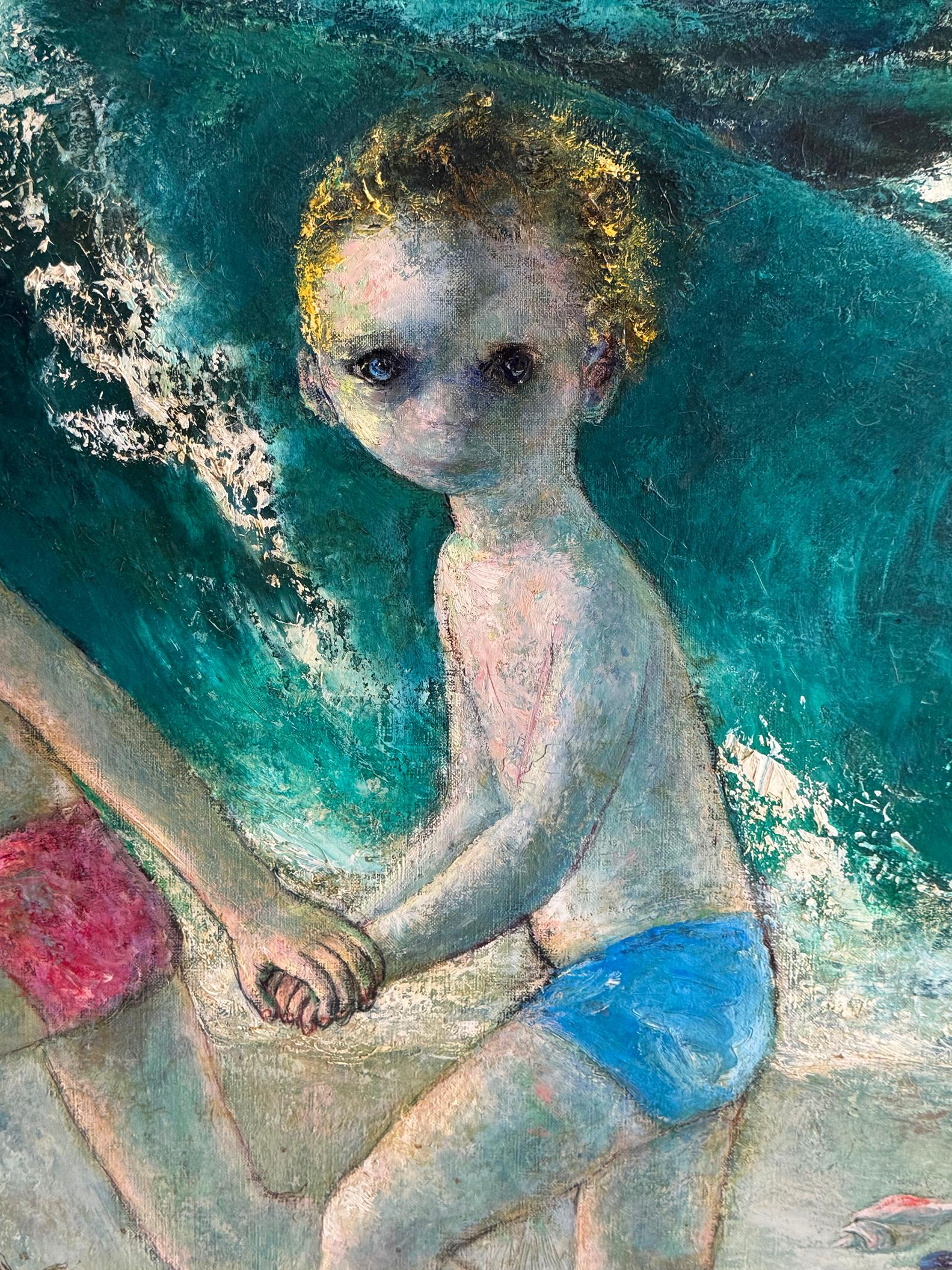 Innocent Summer Fun Children Running at the Beach - Painting by Gladys Rockmore Davis