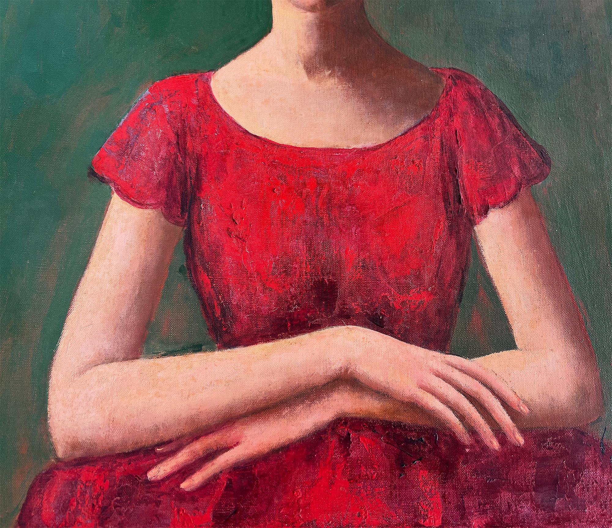 Woman in a Red Dress, Mid Century Female Illustrator/ Artist, Elizabeth Taylor ? - Painting by Gladys Rockmore Davis
