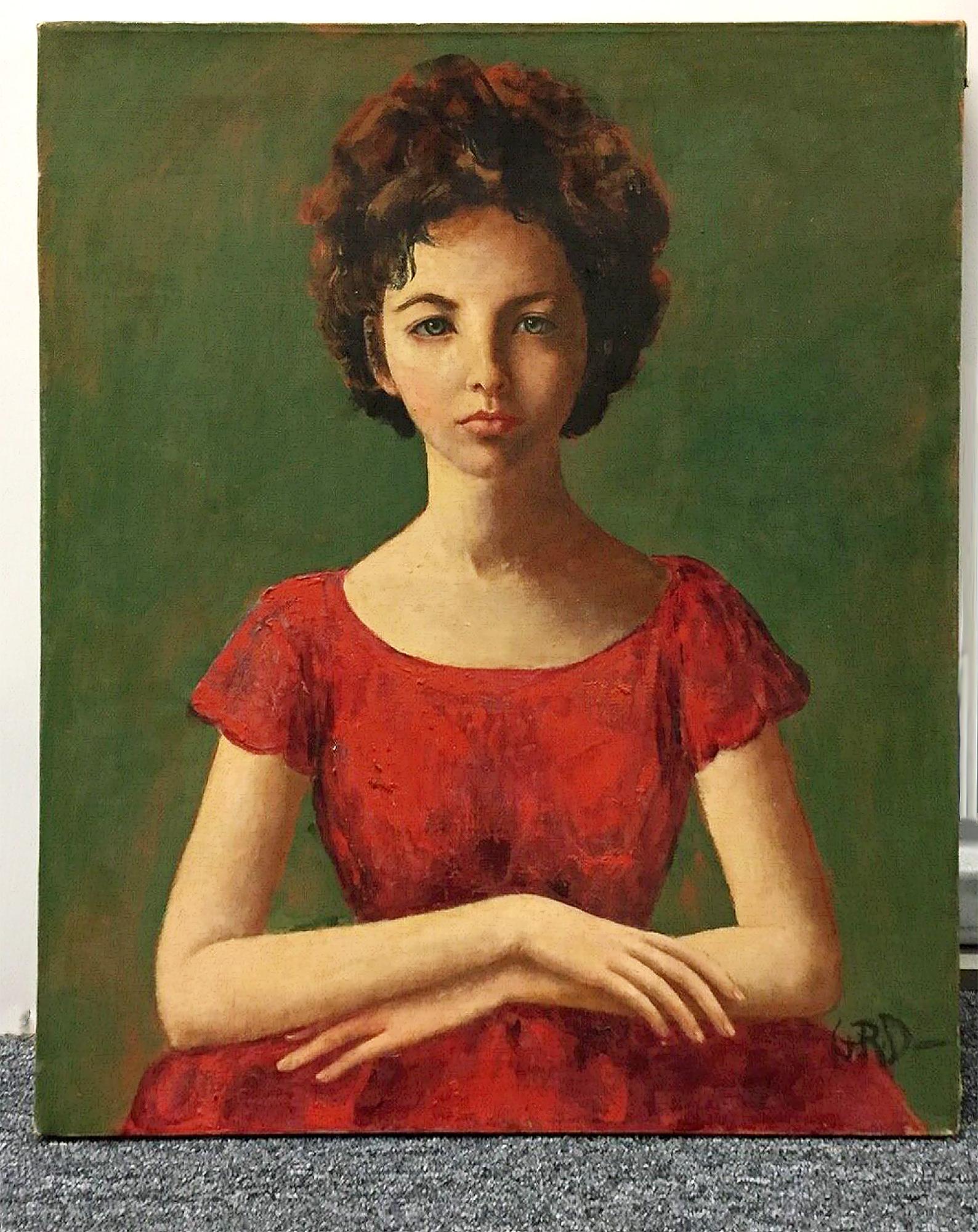 Woman in a Red Dress, Mid Century Female Illustrator/ Artist, Elizabeth Taylor ? - American Realist Painting by Gladys Rockmore Davis