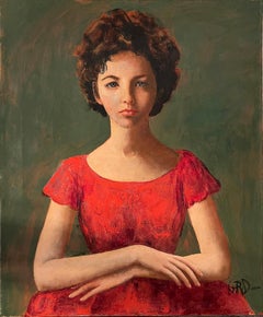 Woman in a Red Dress, Mid Century Female Illustrator/ Artist, Elizabeth Taylor ?