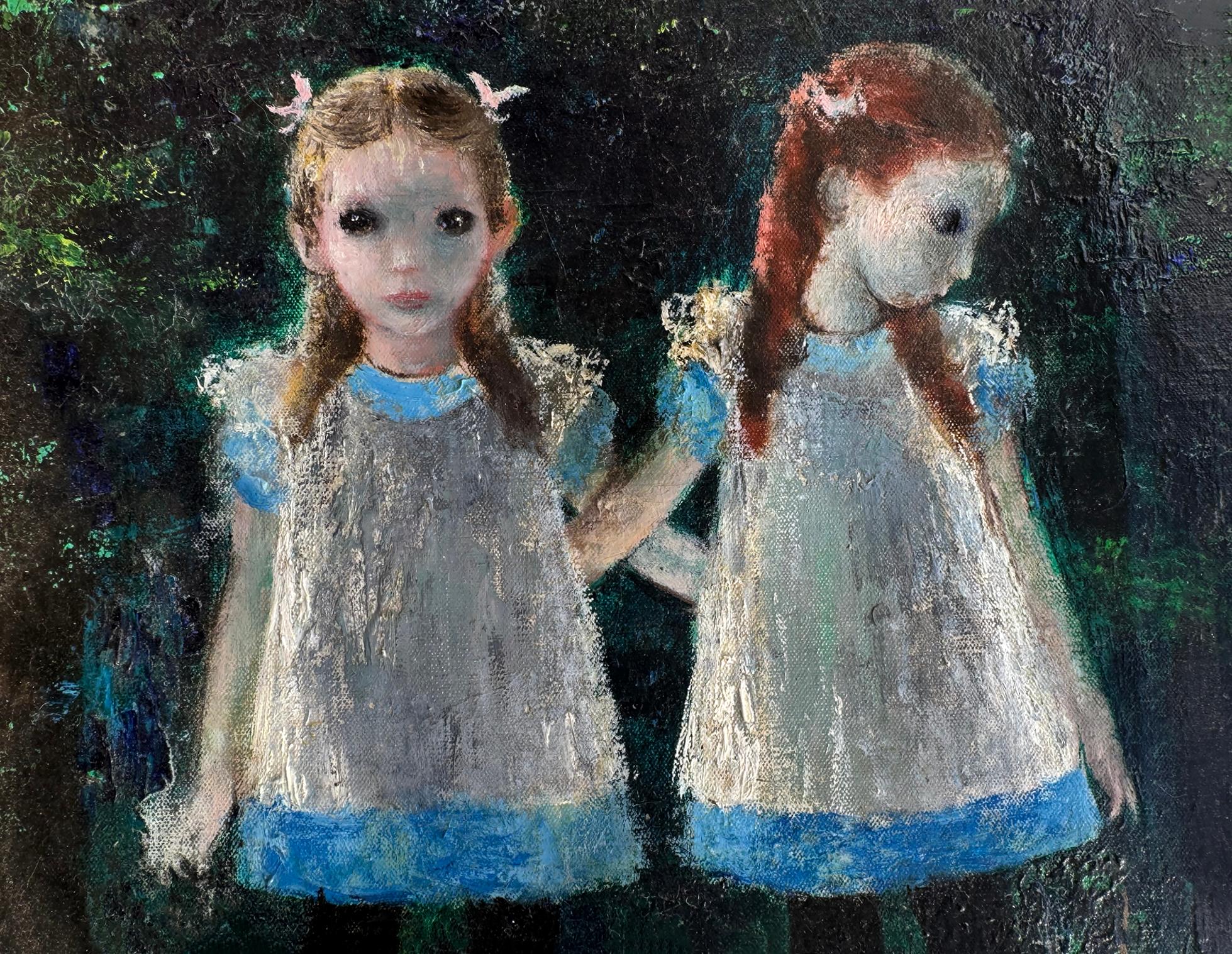 Junge Mädchen im Wald Schwestern - Zwillinge - Freunde (Schwarz), Portrait Painting, von Gladys Rockmore Davis