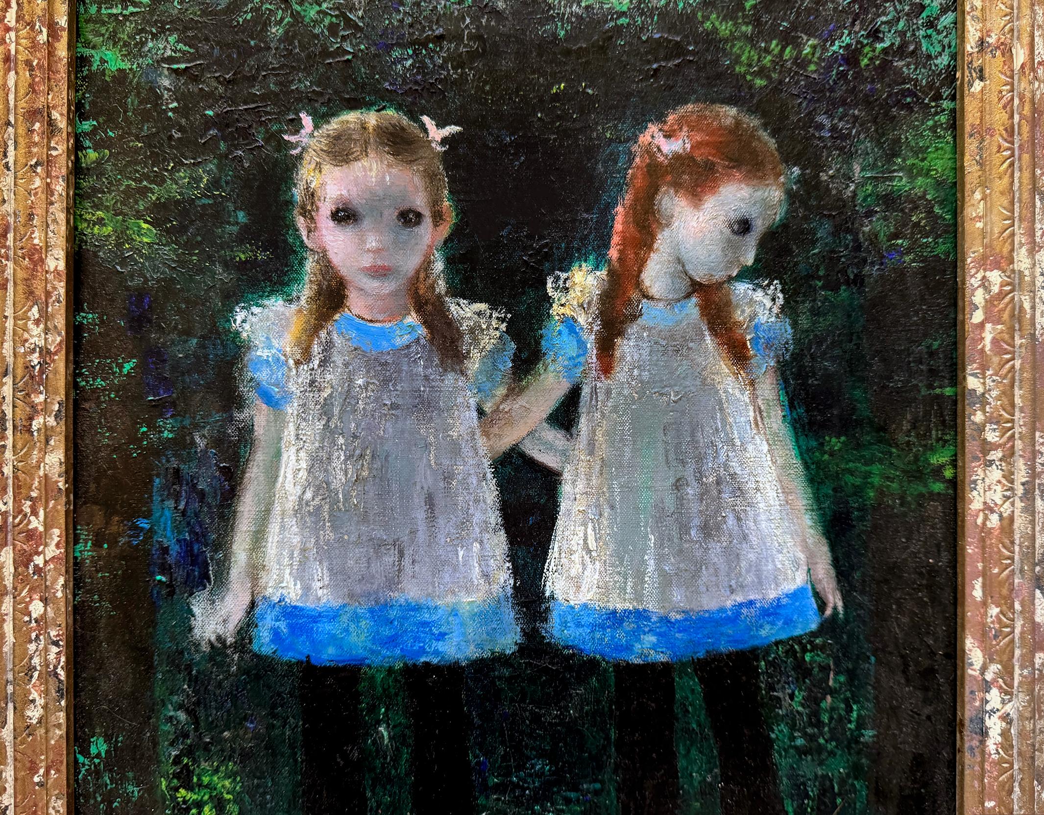 Gladys Rockmore Davis, ein Star der Mid-Century Art, malt ein Doppelporträt von Schwestern oder vielleicht Freundinnen in identischen Kostümen. Das Werk ist ebenso charmant wie faszinierend und hat einen Hauch von Surrealismus.  Die Komposition und