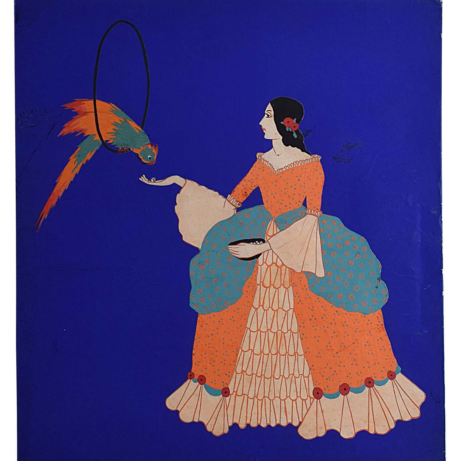 Gladys Williamson, „Lady With a Parrot“, Gouache-Art-déco-Plakat, Design (ca. 1931)